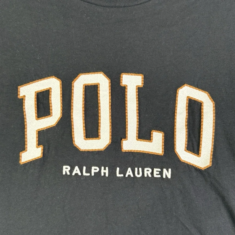 Polo Ralph Lauren Spell Out Vintage Logo Shirt Cotton Top Black Orange Mens 2XB‎